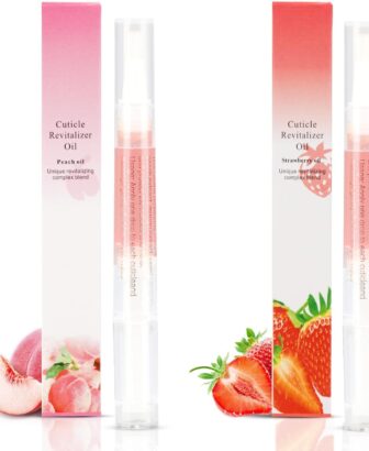 Meschett 2PCS Cuticle Oil Pens for Nail Care, Moisturizing Nail Oil Pen with Soft Brush, Hydrating Cuticle Oil for Dry Nails & Cuticles (Peach & Strawberry Flavors)
