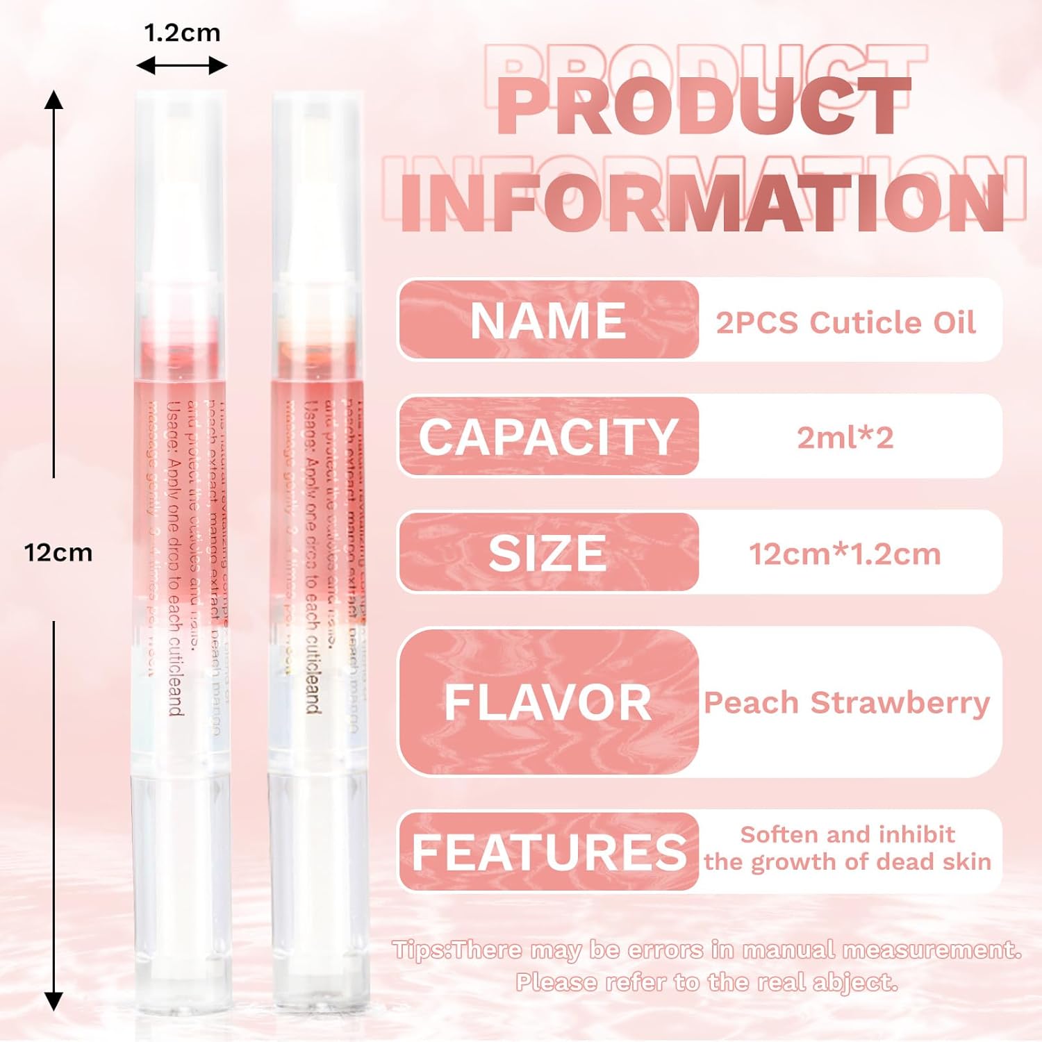 Meschett 2PCS Cuticle Oil Pens for Nail Care, Moisturizing Nail Oil Pen with Soft Brush, Hydrating Cuticle Oil for Dry Nails & Cuticles (Peach & Strawberry Flavors) - Image 2