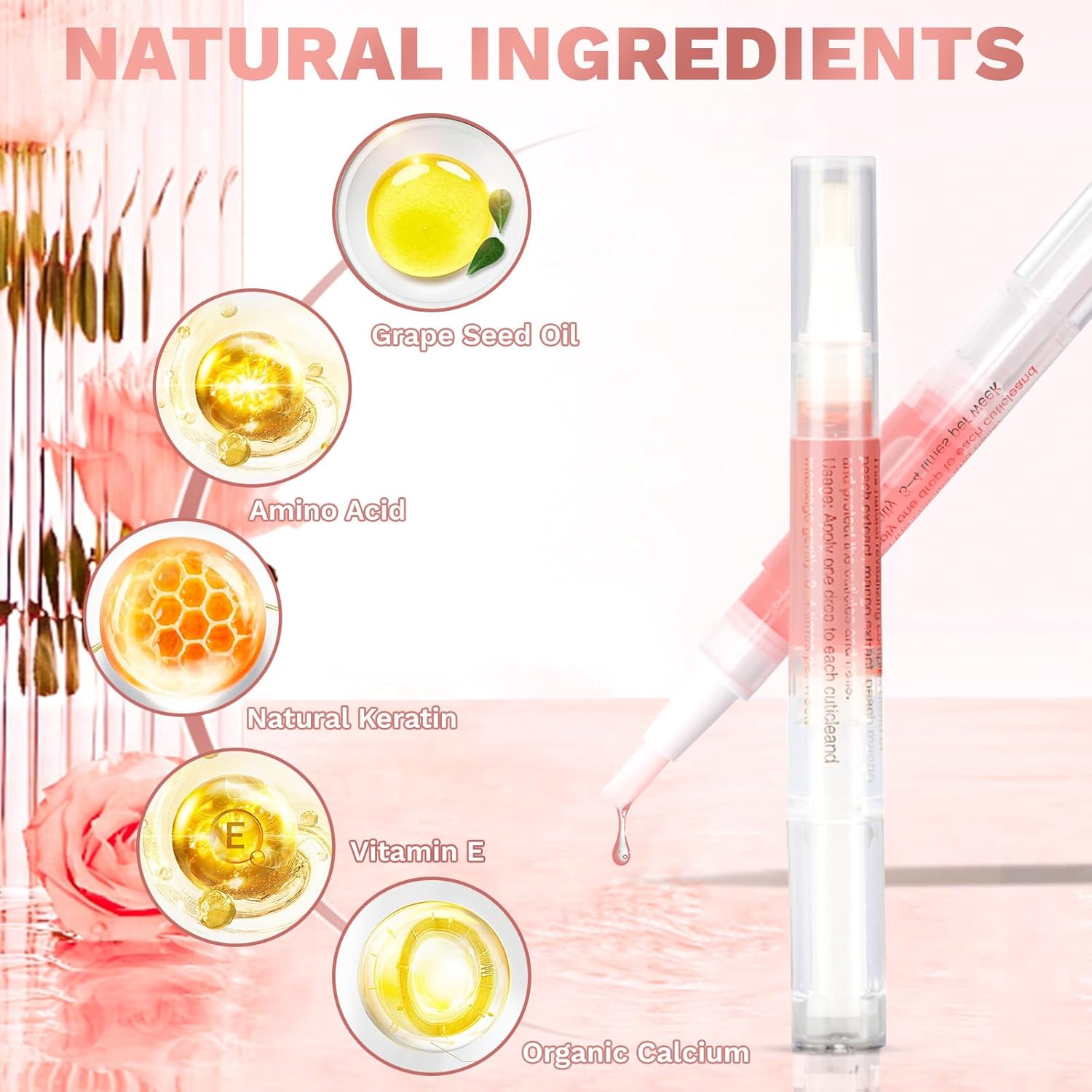 Meschett 2PCS Cuticle Oil Pens for Nail Care, Moisturizing Nail Oil Pen with Soft Brush, Hydrating Cuticle Oil for Dry Nails & Cuticles (Peach & Strawberry Flavors) - Image 3