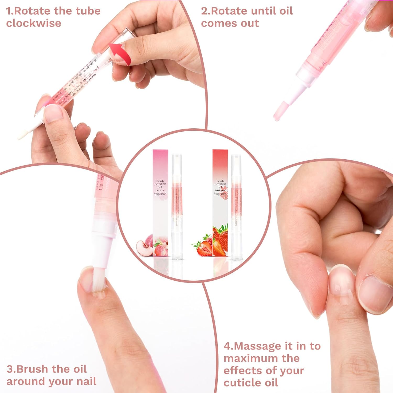 Meschett 2PCS Cuticle Oil Pens for Nail Care, Moisturizing Nail Oil Pen with Soft Brush, Hydrating Cuticle Oil for Dry Nails & Cuticles (Peach & Strawberry Flavors) - Image 6