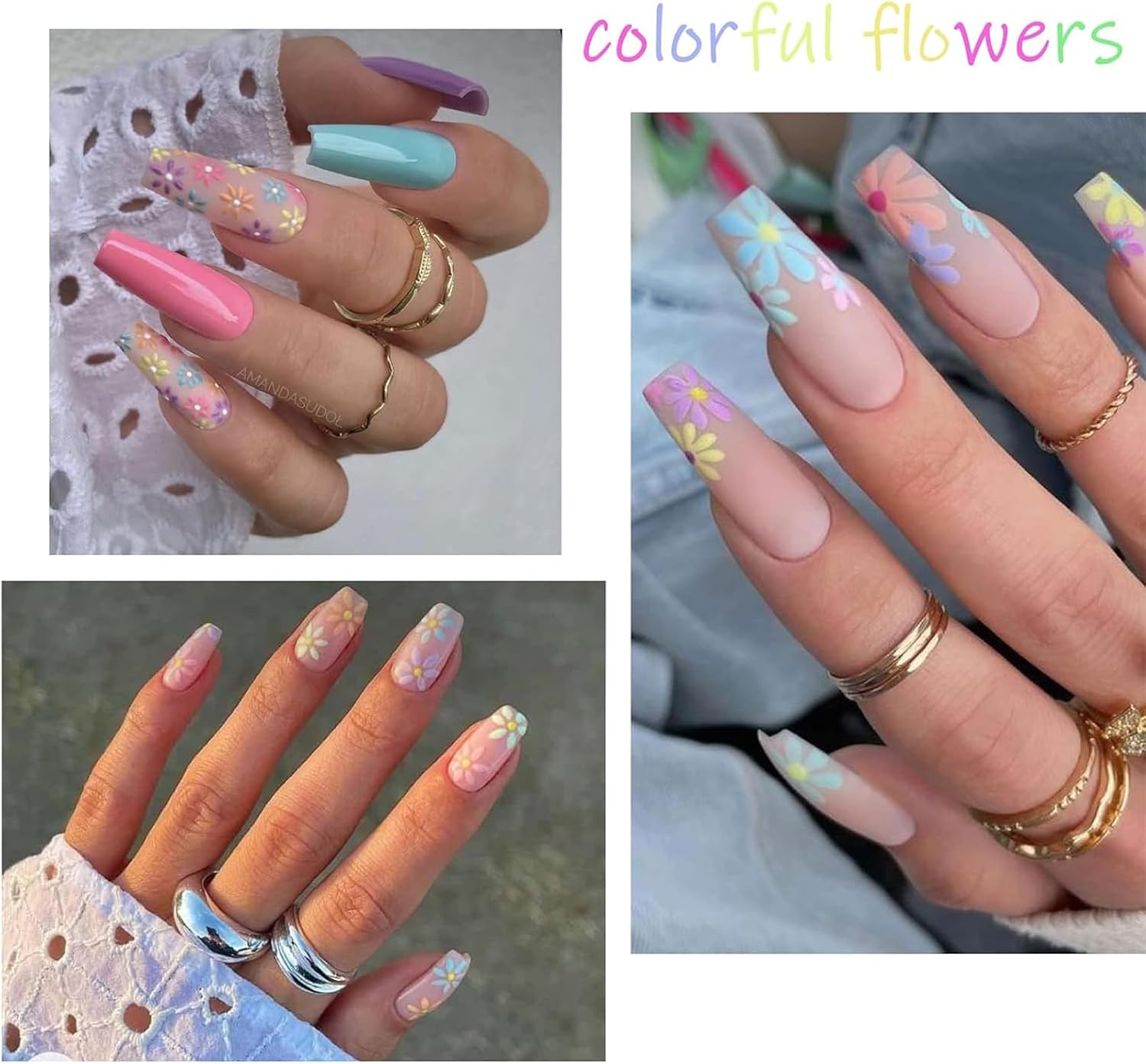 Flower Nail Stickers for Nail Art Colorful Nail Decals for Women | 5D Embossed Flower,Self Adhesive,Spring Summer,Daisy,3D Nail Design Decoration - Image 2