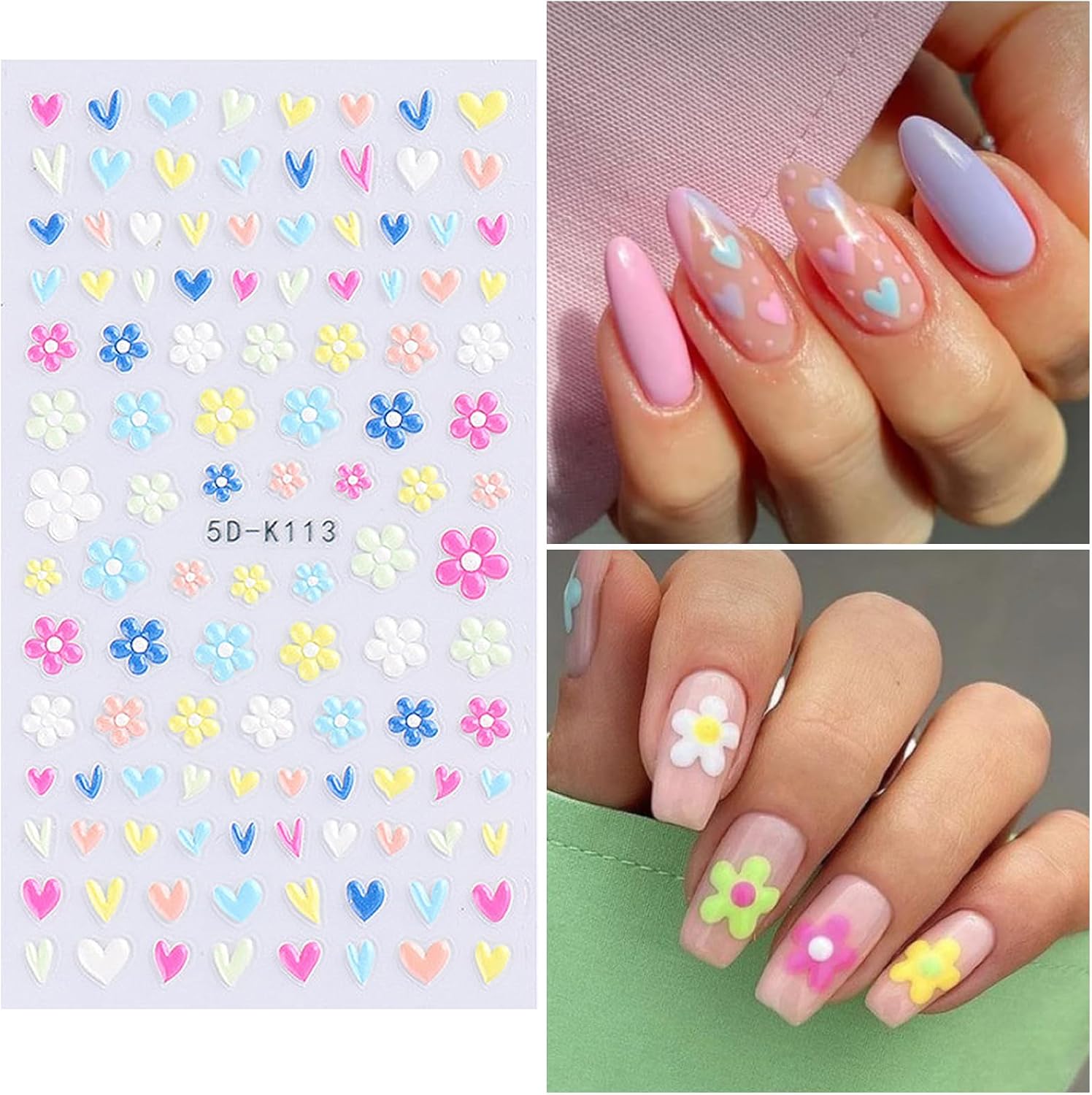 Flower Nail Stickers for Nail Art Colorful Nail Decals for Women | 5D Embossed Flower,Self Adhesive,Spring Summer,Daisy,3D Nail Design Decoration - Image 3