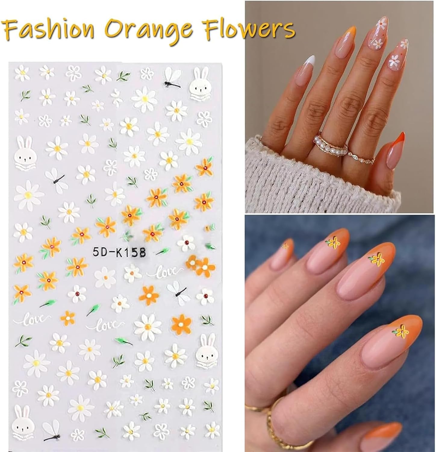 Flower Nail Stickers for Nail Art Colorful Nail Decals for Women | 5D Embossed Flower,Self Adhesive,Spring Summer,Daisy,3D Nail Design Decoration - Image 4