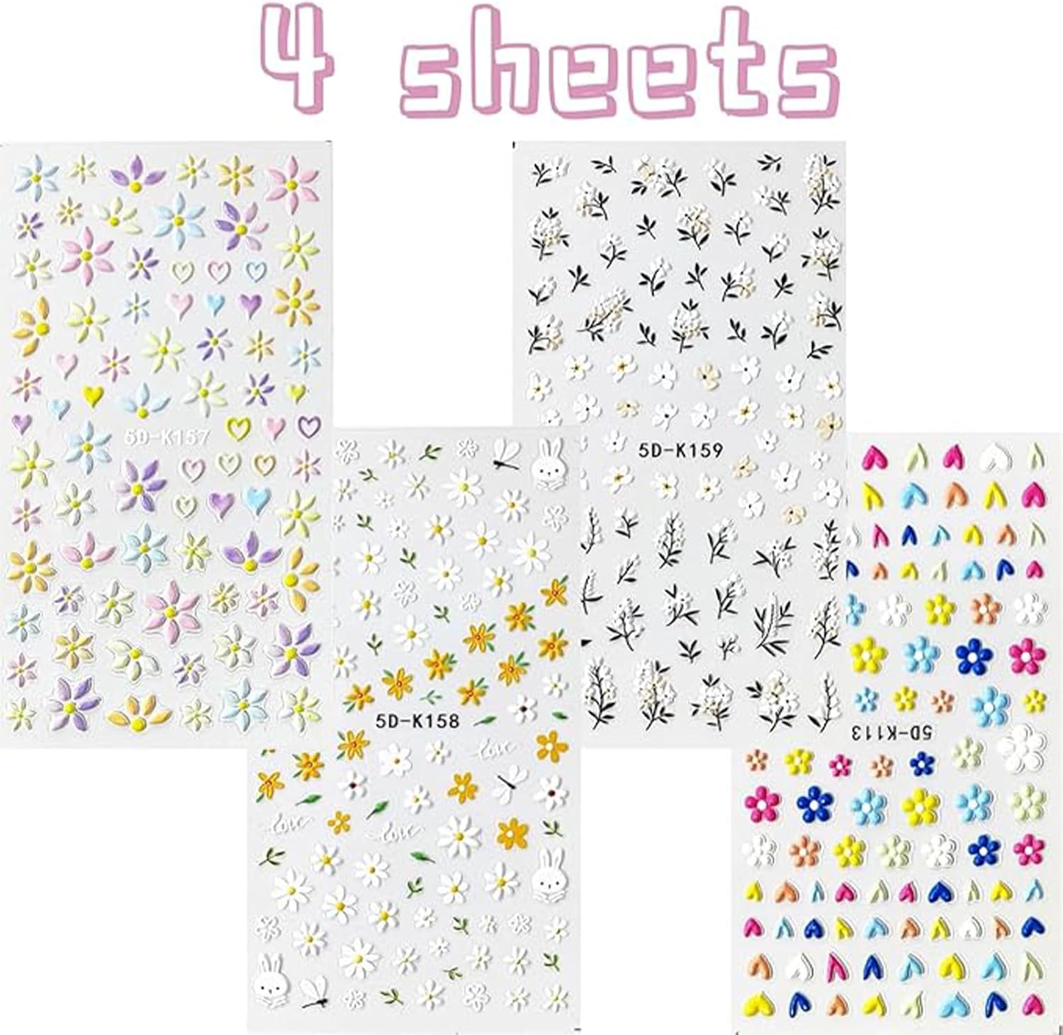 Flower Nail Stickers for Nail Art Colorful Nail Decals for Women | 5D Embossed Flower,Self Adhesive,Spring Summer,Daisy,3D Nail Design Decoration - Image 6