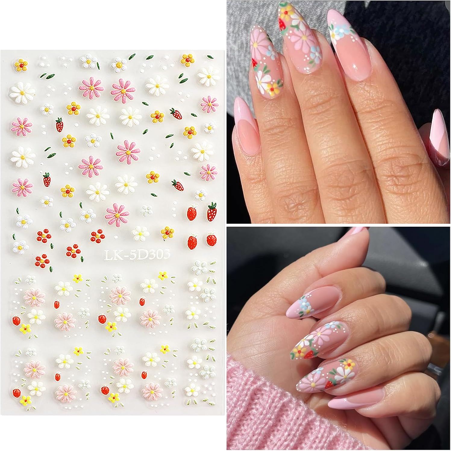 Flower Nail Art Stickers Daisy Nail Decals for Women | 5D Embossed Flower, Self Adhesive, Spring Summer Daisy Lavender Design, 3D Nails Decoration - Image 4