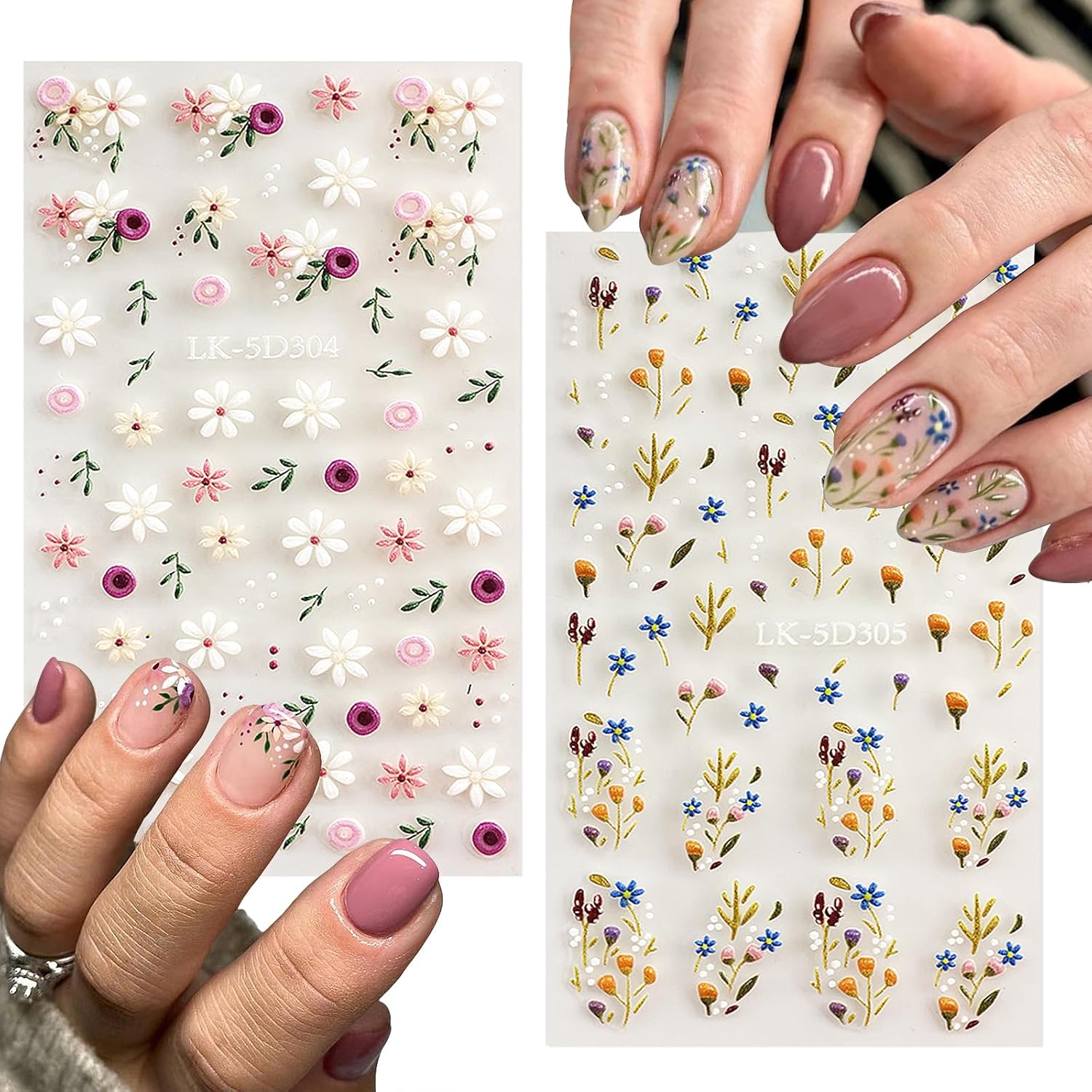Flower Nail Art Stickers Daisy Nail Decals for Women | 5D Embossed Flower, Self Adhesive, Spring Summer Daisy Lavender Design, 3D Nails Decoration - Image 6