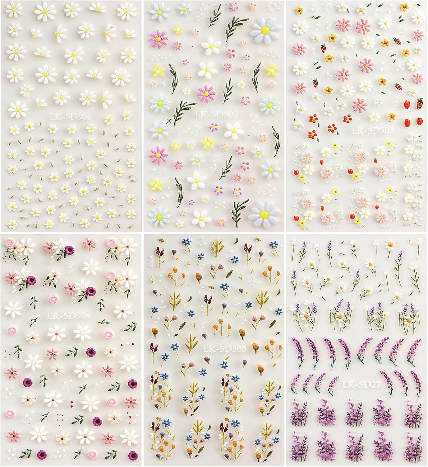 Flower Nail Art Stickers Daisy Nail Decals for Women | 5D Embossed Flower, Self Adhesive, Spring Summer Daisy Lavender Design, 3D Nails Decoration - Image 7